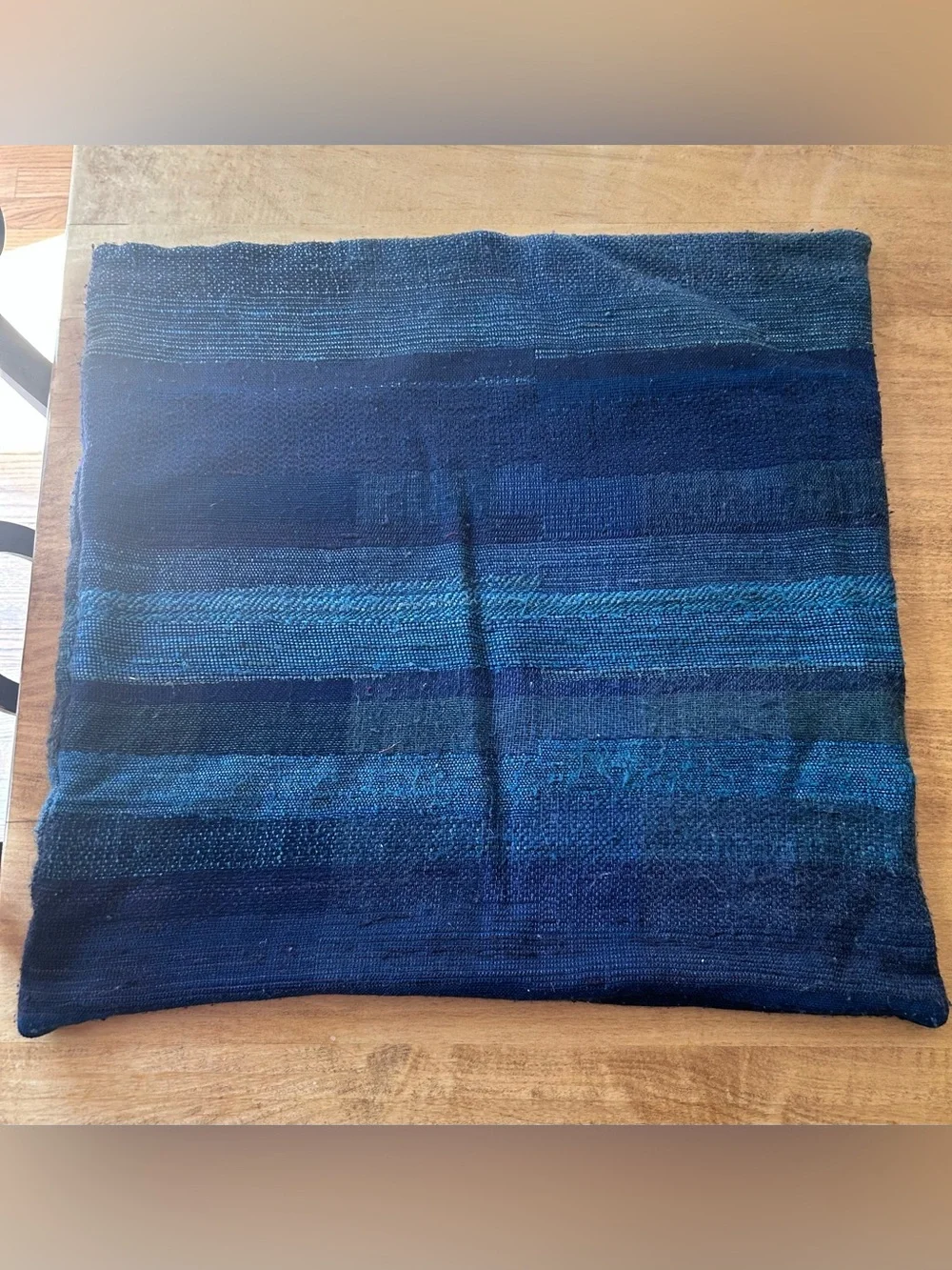 Crate & Barrel Shades of Blue & Green Stripes Square Pillow Cover with Zipper.